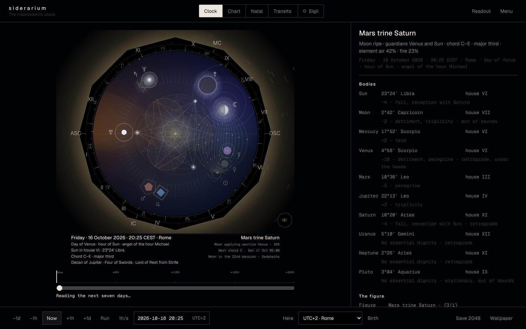 Siderarium on a desktop screen: the dial with its readout